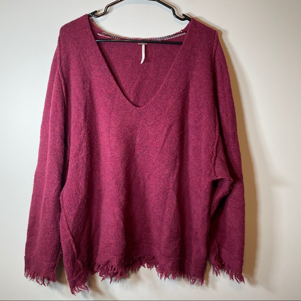 SOLD Free People Irresistible Fringe Burgundy Sweater Size M - Picture 3 of 14